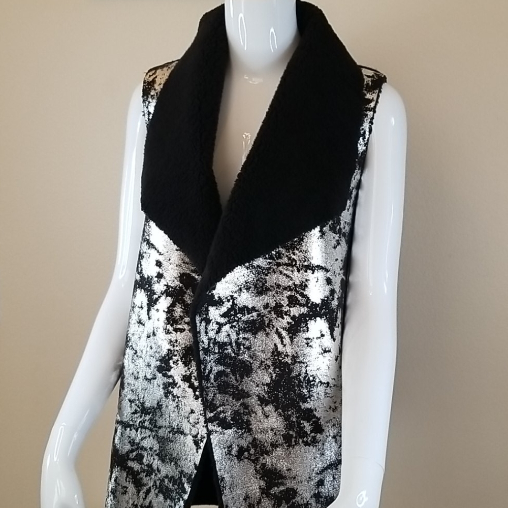 Mesh + Lace Sherpa Black & Silver Vest